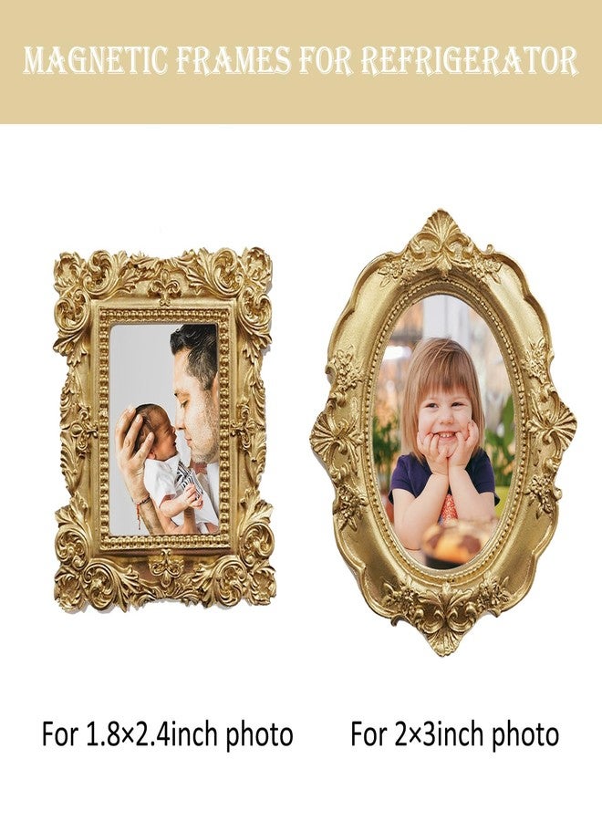 NSdawali 4 Pcs Magnetic Picture Frames for Refrigerator, Wall Hanging Mini Gold Frames Small Vintage Oval Rectangle Baroque Photo Frames for Photos Painting DIY Stuck on Fridge - Image 5